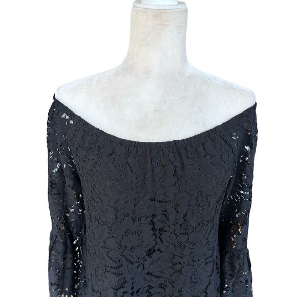 NWT Chaser Womens Black‎ Floral Lace Off Shoulder Bell Sleeve Top Size Medium - Picture 2 of 14